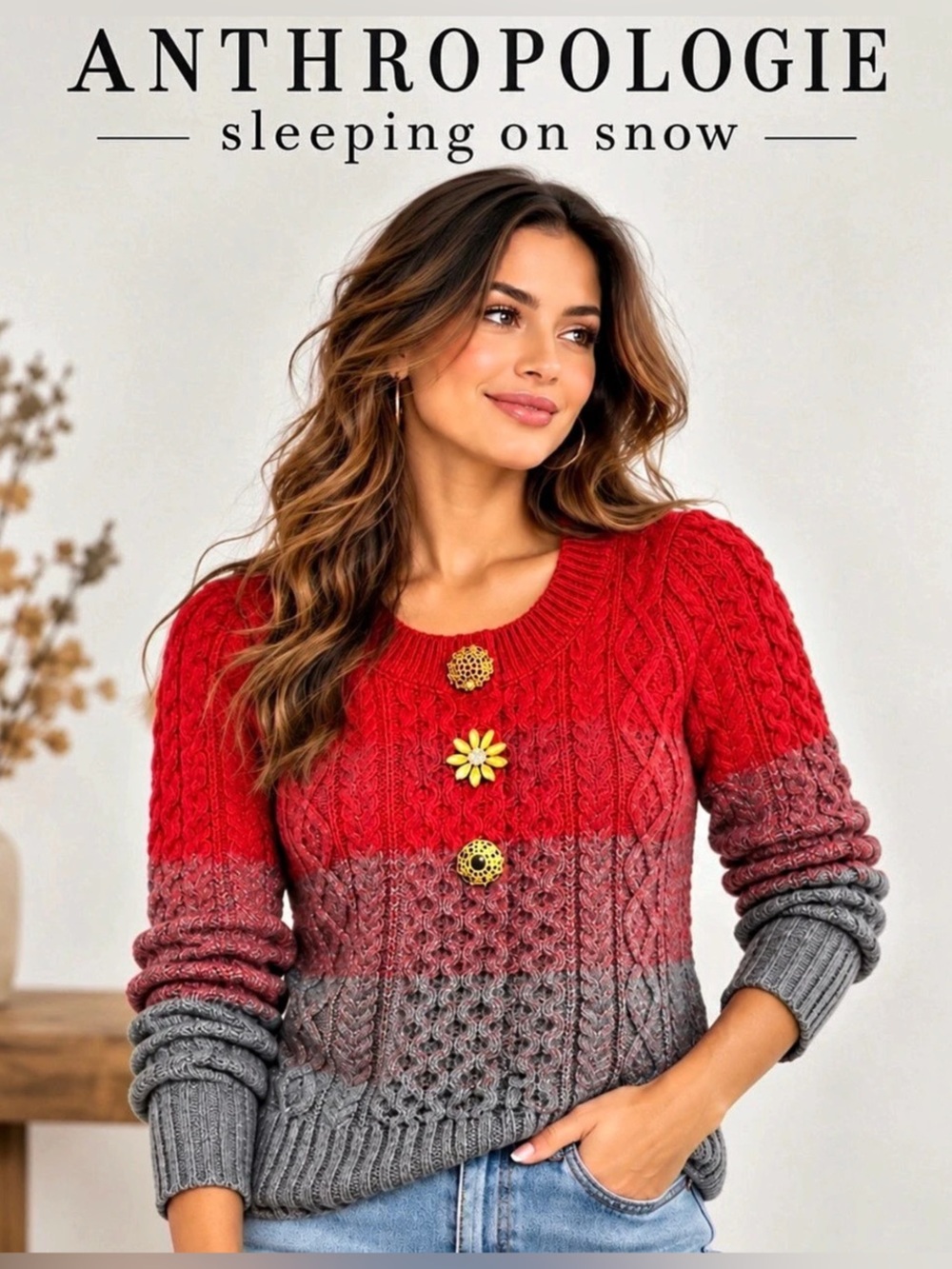 Anthropologie Sleeping On Snow Ombré Cable Knit Jeweled Cardigan Small